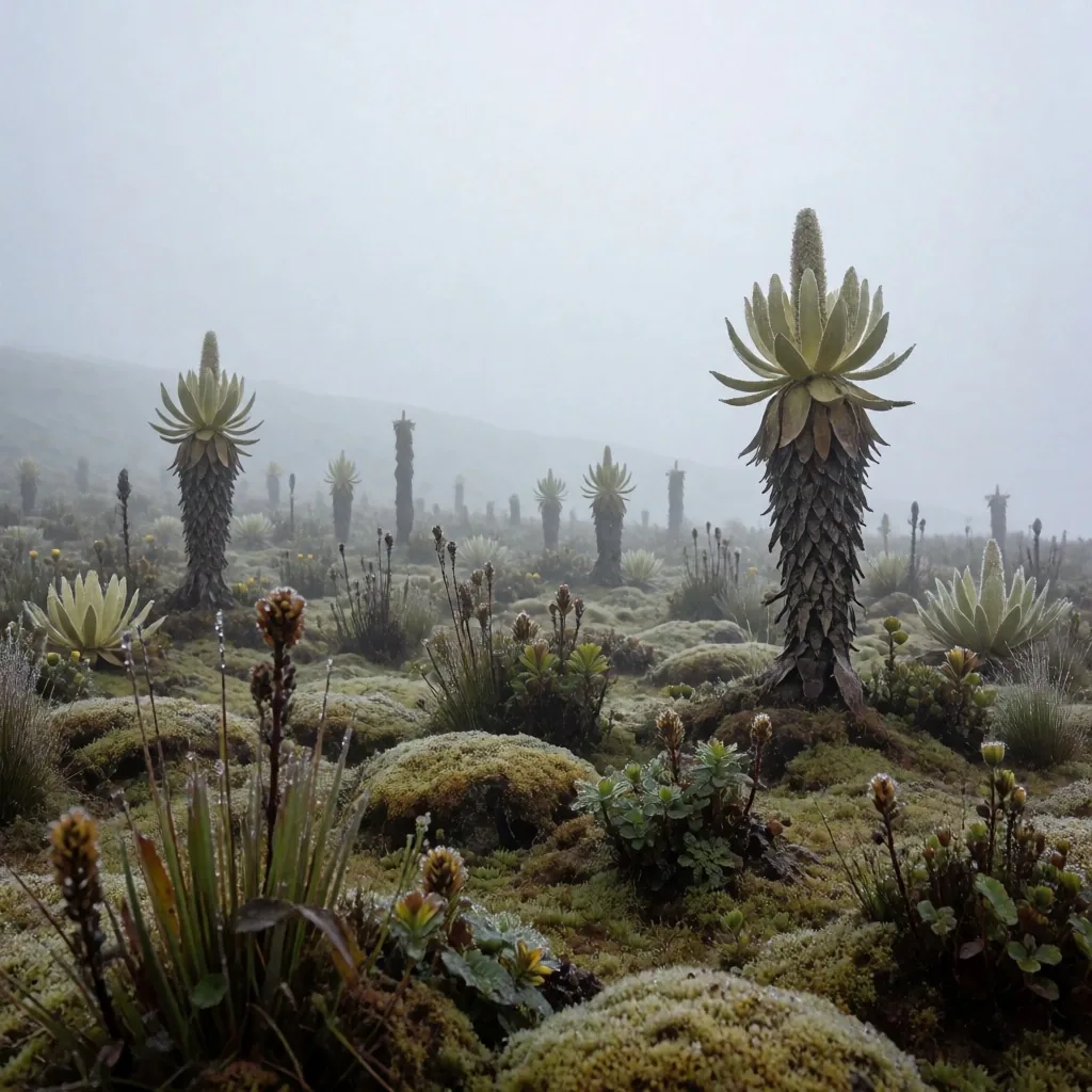 Páramo colombiano con frailejones al atardecer